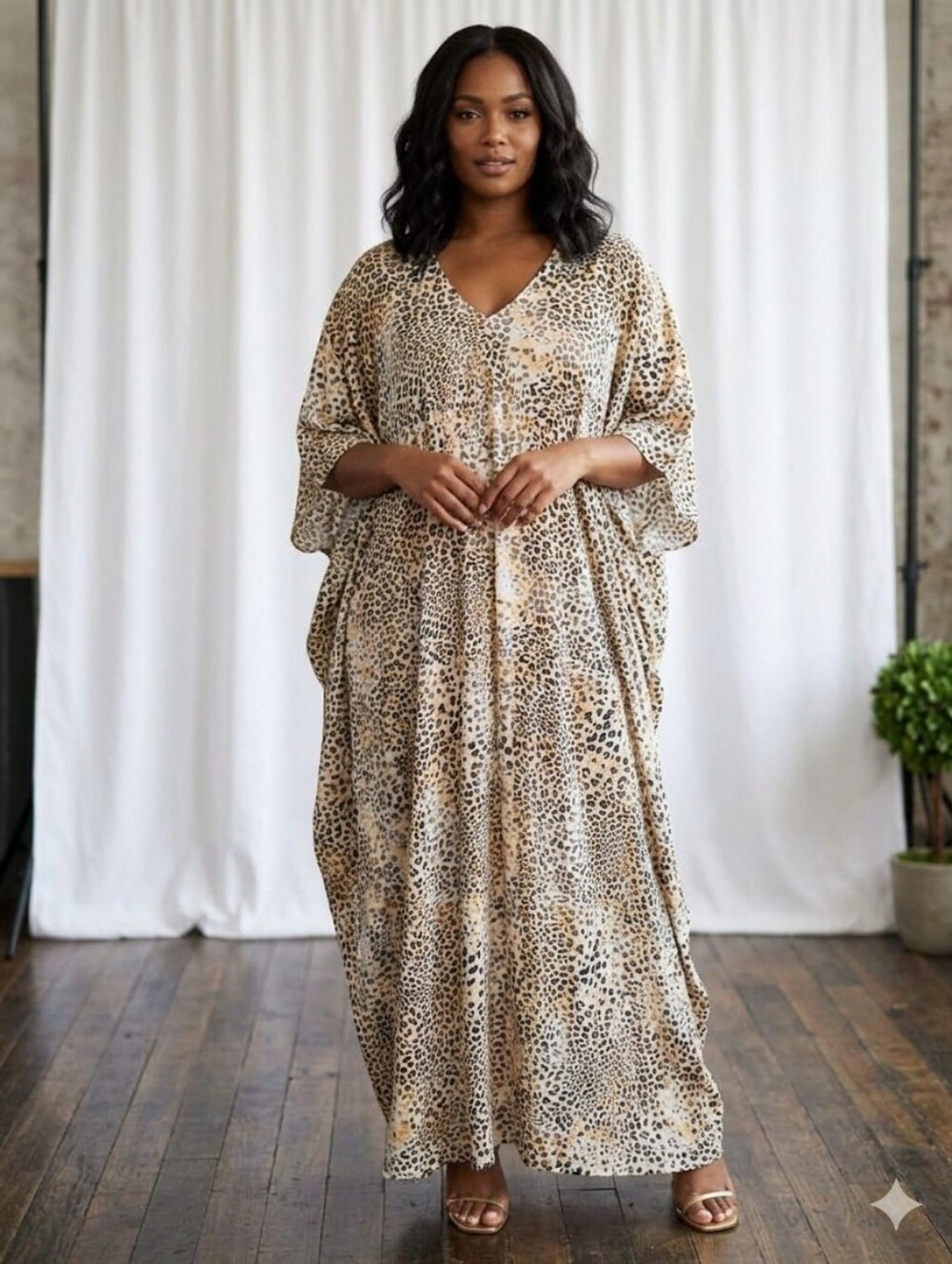 Ellen Tracy Kaftan Maxi Dress Sz L/XL Cheetah Print
